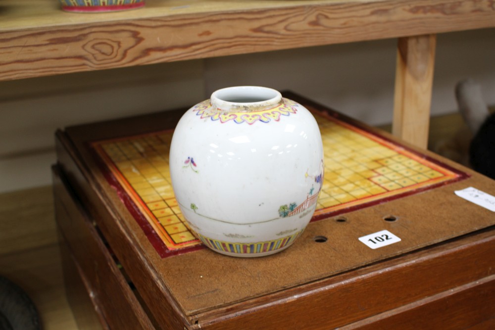 Three Chinese blue and white prunus pattern ginger jars, two other jars and ten assorted teapots